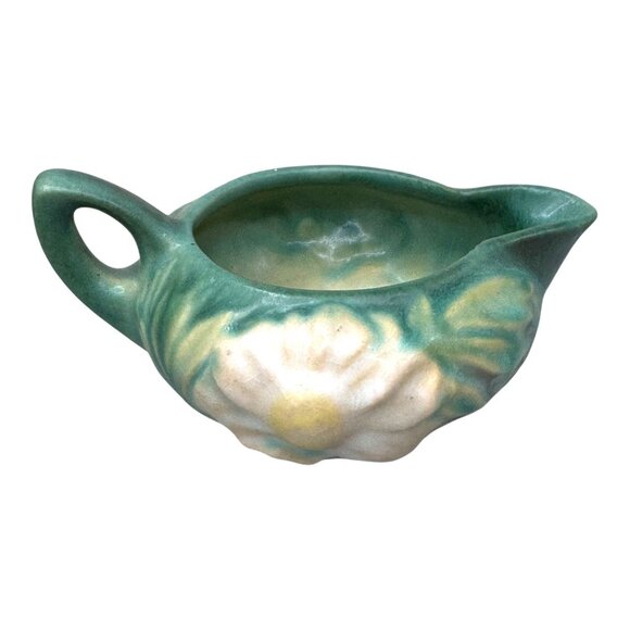 Vintage Roseville Pottery Peony Blue Green Creamer Pitcher Rare Ceramic Art 5" - Picture 3 of 9